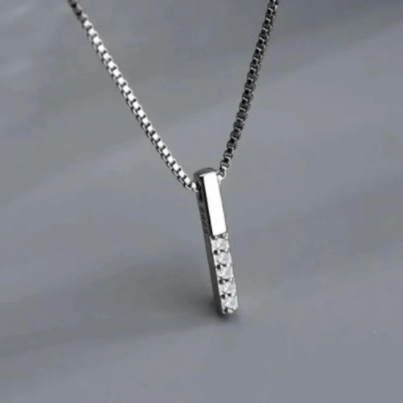 925 Sterling Silver Diamond Bar Strip Necklace - Picture 2 of 7